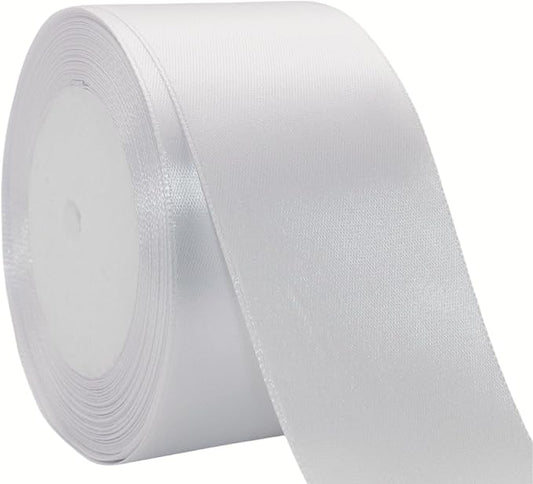 Glossy White Satin Ribbon Roll – 2 Inch Wide x 25 Yards – High-Quality Polyester Ribbon for Crafts, Weddings, Gift Wrapping