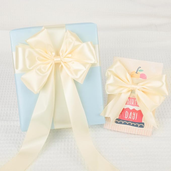 100 Yards Ribbon,1-1/2 Inch Ivory Satin Ribbon,Single Face Satin Ribbons,Perfect for Gift Wrapping,Wedding Decoration,Handmade Bows,Wrapping Bouquet and More