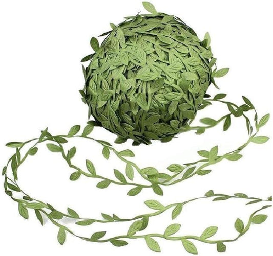 Artificial Green Leaf Ribbon – Decorative Vine Trim Roll for Crafts, Gift Wrapping, Floral and Party Decoration