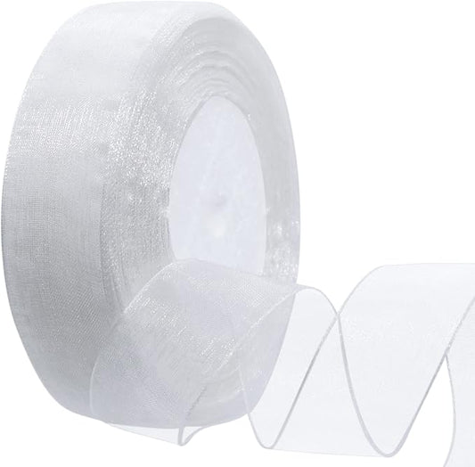 White Organza Ribbon Roll – 1 Inch Wide x 50 Yards – Sheer Polyester Ribbon for Wedding, Gift Wrapping, Holiday Decorations