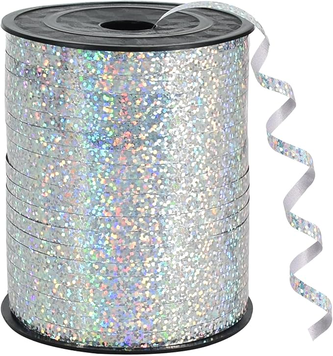 500 Yards Silver Ribbon Curling Crimped, Balloon String Shiny Metallic Roll for Gift Wrapping Ribbon for Birthday Party Festival Art Craft Decor Florist Flowers Decoration