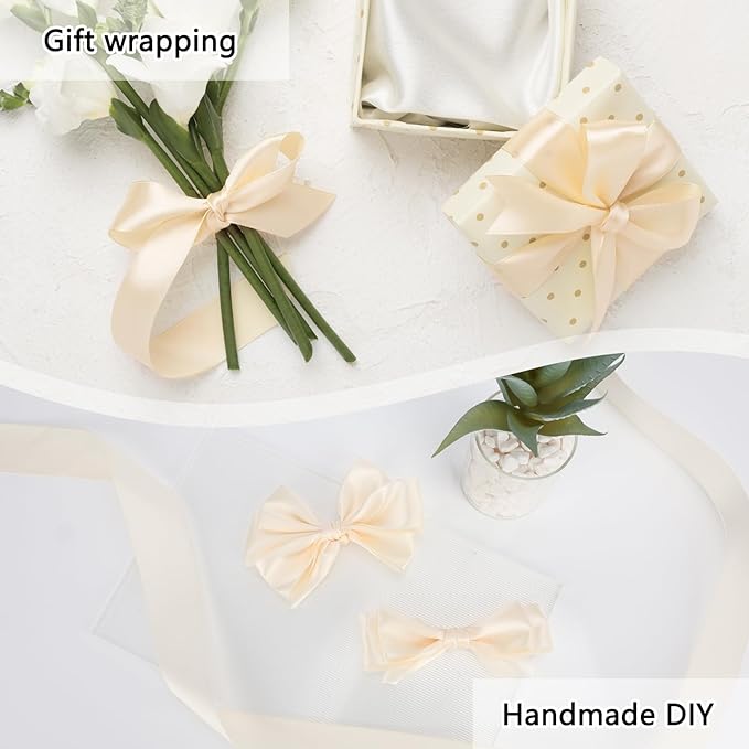 100 Yards Ribbon,1-1/2 Inch Ivory Satin Ribbon,Single Face Satin Ribbons,Perfect for Gift Wrapping,Wedding Decoration,Handmade Bows,Wrapping Bouquet and More