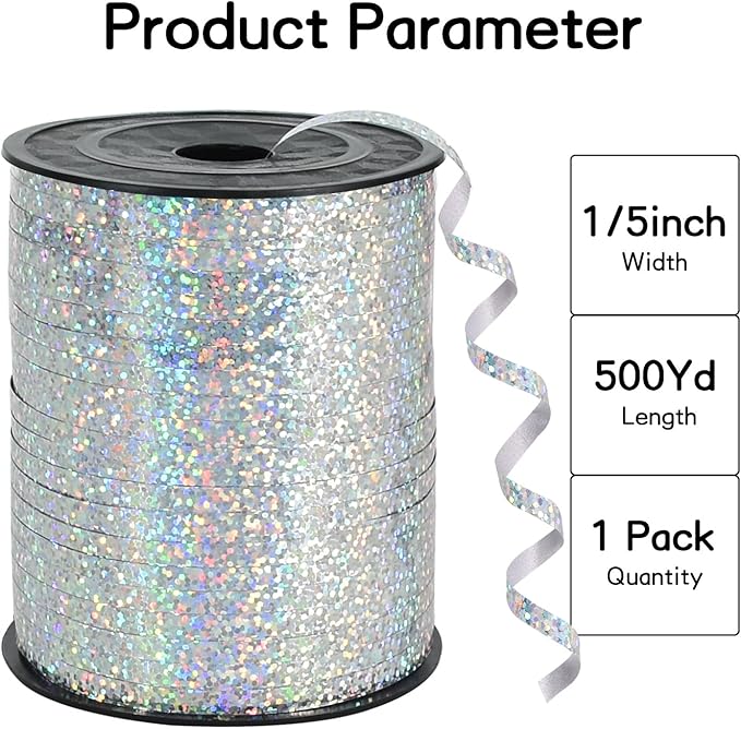 500 Yards Silver Ribbon Curling Crimped, Balloon String Shiny Metallic Roll for Gift Wrapping Ribbon for Birthday Party Festival Art Craft Decor Florist Flowers Decoration