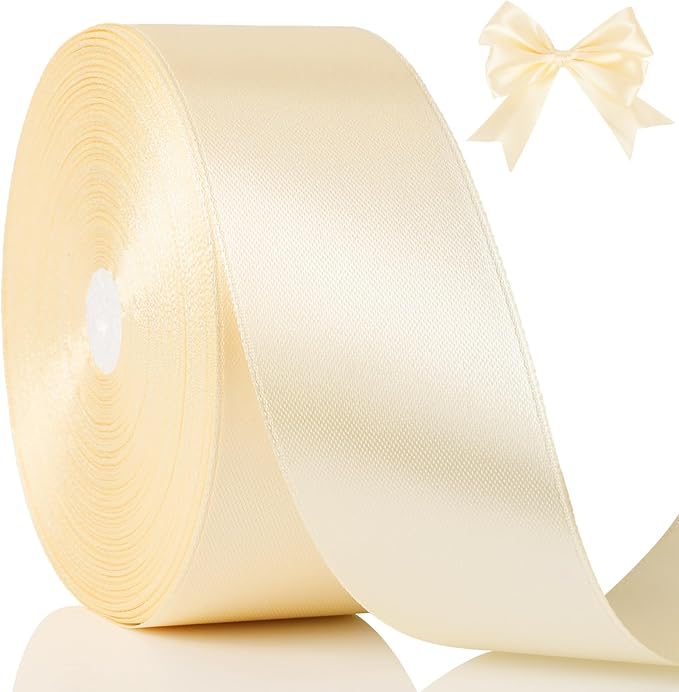 100 Yards Ribbon,1-1/2 Inch Ivory Satin Ribbon,Single Face Satin Ribbons,Perfect for Gift Wrapping,Wedding Decoration,Handmade Bows,Wrapping Bouquet and More