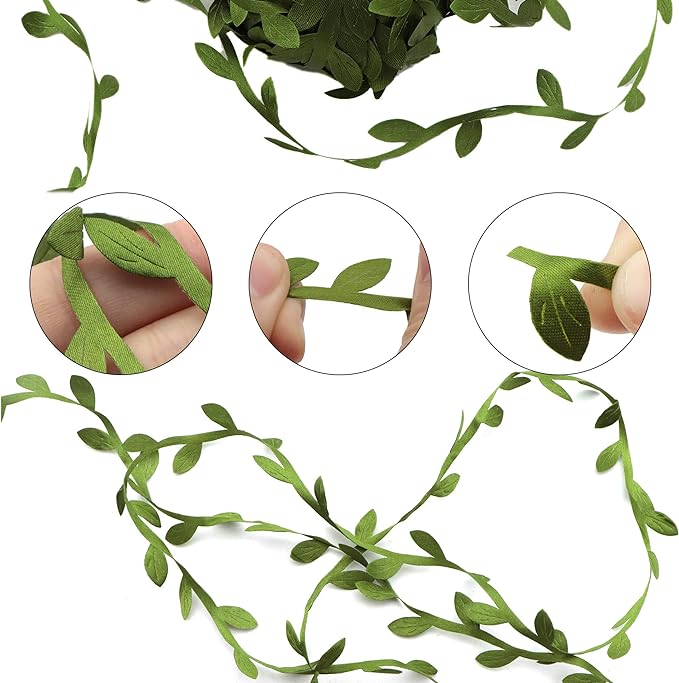 Artificial Green Leaf Ribbon – Decorative Vine Trim Roll for Crafts, Gift Wrapping, Floral and Party Decoration