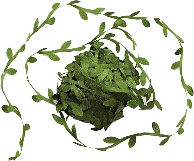 Artificial Green Leaf Ribbon – Decorative Vine Trim Roll for Crafts, Gift Wrapping, Floral and Party Decoration