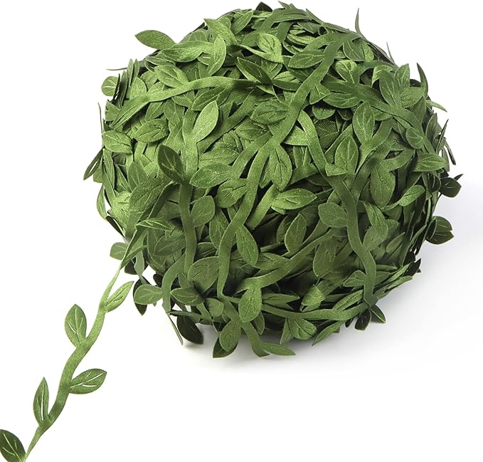 Artificial Green Leaf Ribbon – Decorative Vine Trim Roll for Crafts, Gift Wrapping, Floral and Party Decoration